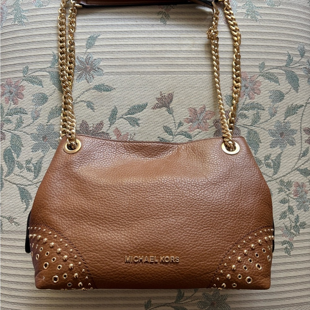 Michael Kors Brown and Gold Studded Shoulder Bag